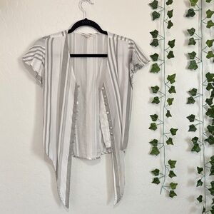 Elegant Striped Button-Down Bodysuit - White and Gray